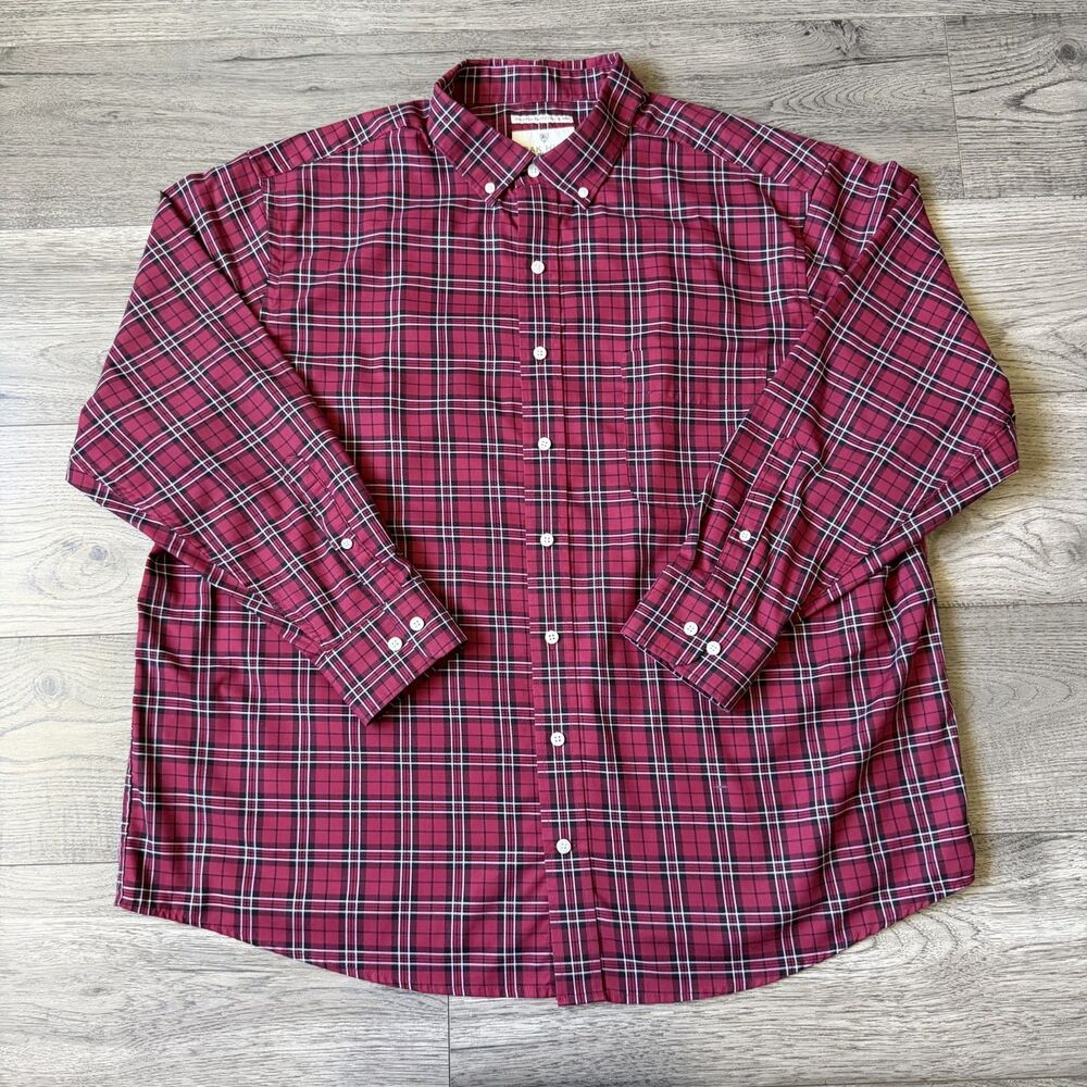 Oak Hill Men’s Red & Black Plaid Button Down Shirt Wrinkle Free DXL - Size 1XL
